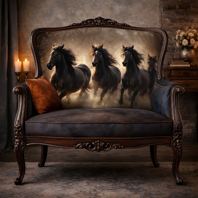 Dark Horse Herd Galloping in Snow Decoupage Tissue Paper (Dark Herd Galloping in Snow Decoupage Tissue Paper)