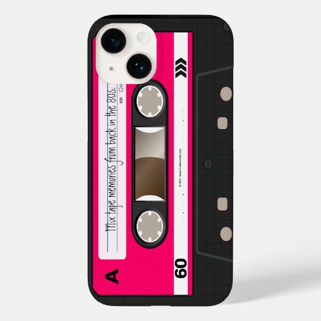 Dark Hot Pink Retro Cassette Tape Personalized Case-Mate iPhone Case (Back)