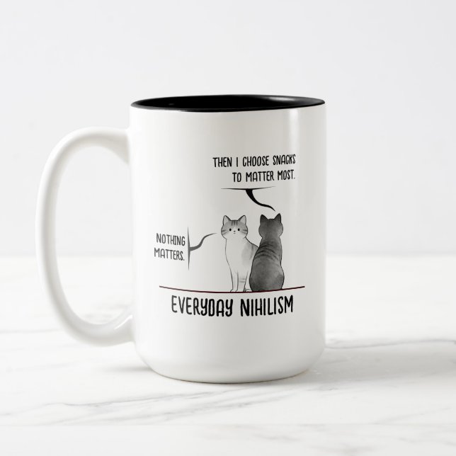 Dark Humor Cat Everyday Nihilism Quote Introvert  Two-Tone Coffee Mug (Left)