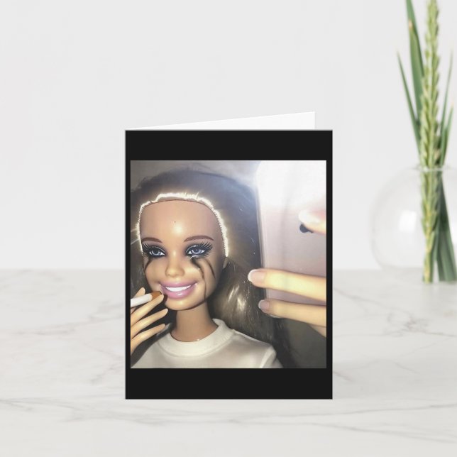 Dark Humor Doll Smoking Selfie Parody  Card (Front)