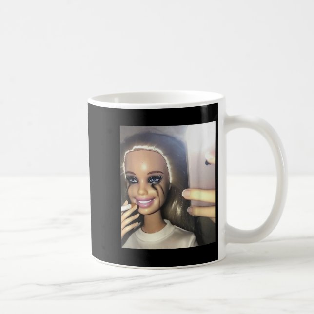 Dark Humor Doll Smoking Selfie Parody  Coffee Mug (Right)