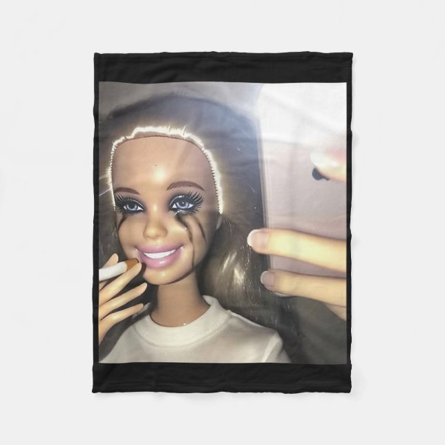 Dark Humor Doll Smoking Selfie Parody  Fleece Blanket (Front)