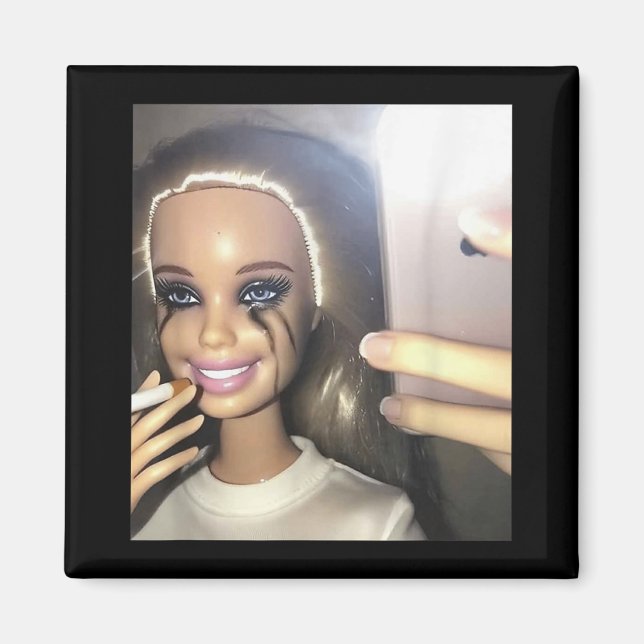 Dark Humor Doll Smoking Selfie Parody  Magnet (Front)