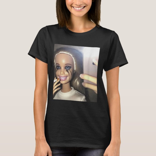 Dark Humor Doll Smoking Selfie Parody  T-Shirt (Front)