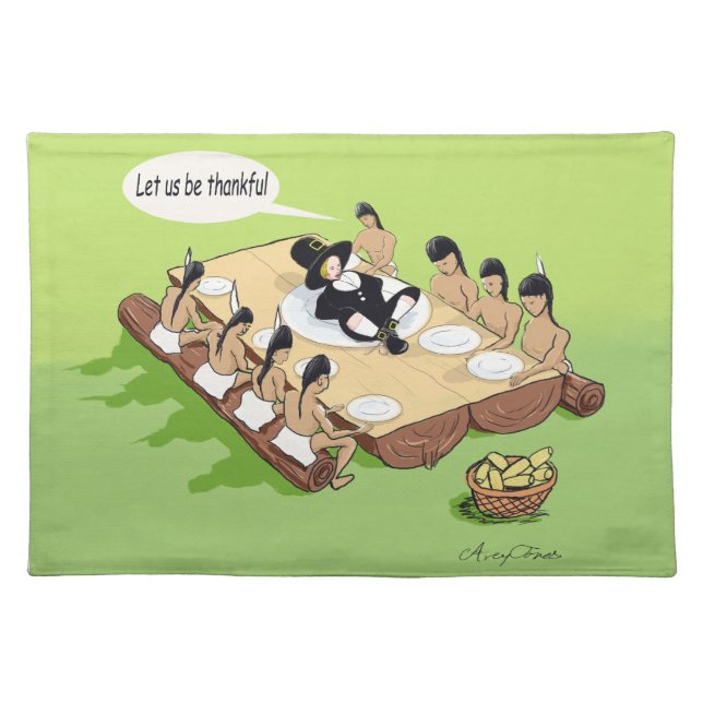 Dark Humor Native American Thanksgiving Cartoon Placemat (Front)