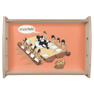 Dark Humor Native American Thanksgiving Cartoon Serving Tray