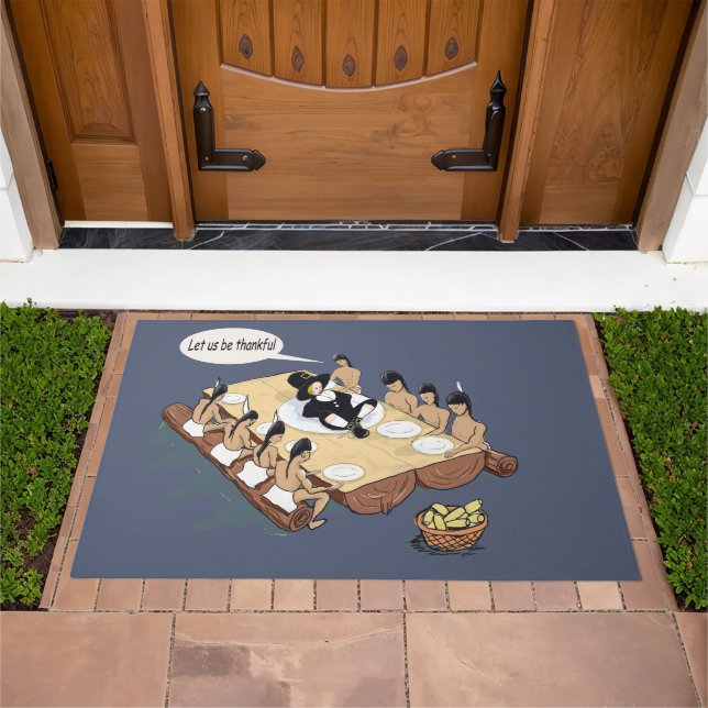 Dark Humor Native American Thanksgiving Comic Art  Doormat (Outdoor)