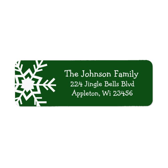 Dark Hunter Green Snowflake Return Address Labels (Front)