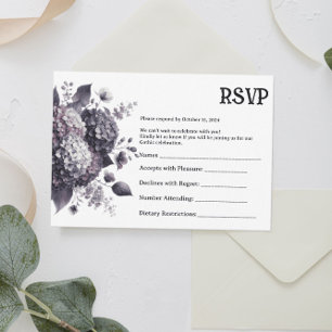 Dark Hydrangea Floral Gothic Halloween Wedding RSVP Card