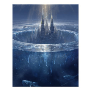 Dark Ice Spire in Frozen Halo Sea Poster