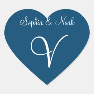 Dark Imperial Blue Personalized Initials Invites Heart Sticker