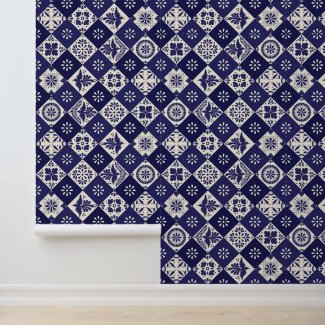 Dark Indigo Beige Mexican Talavera Tiles