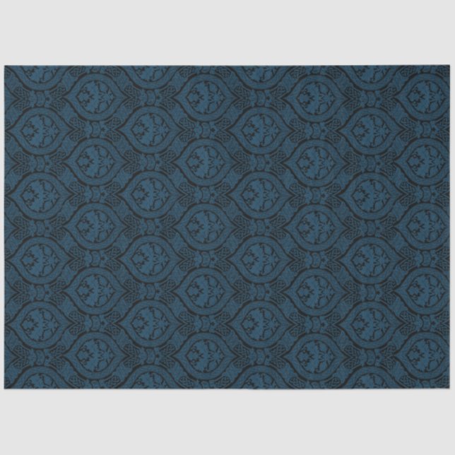 Dark Indigo Blue Vintage Damask Tissue Paper (Front)