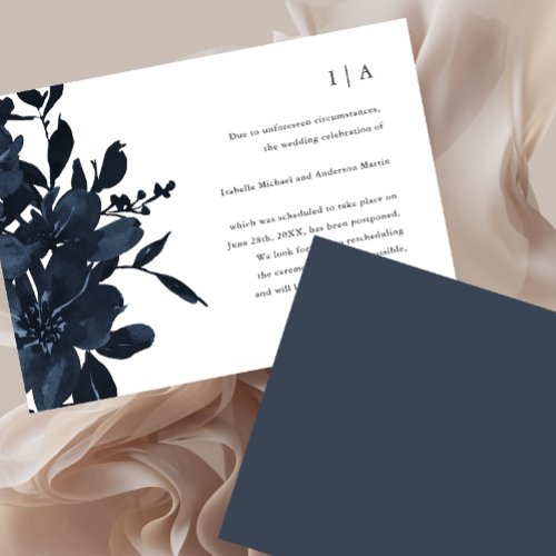 Dark Indigo Floral Wedding Postponement Announcement