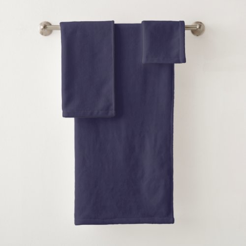 Dark Indigo Ink Blue Solid Color Print Bath Towel Set