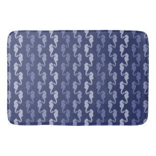 Dark Indigo Seahorse Stripes Bath Mat