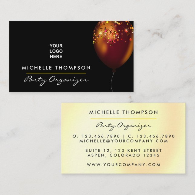  Dark Iridescent Balloons Event Coordinator Business Card (Front/Back)
