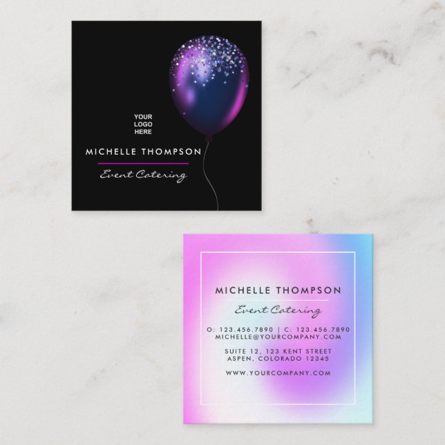  Dark Iridescent Balloons Event Coordinator Square Business Card (Front/Back)