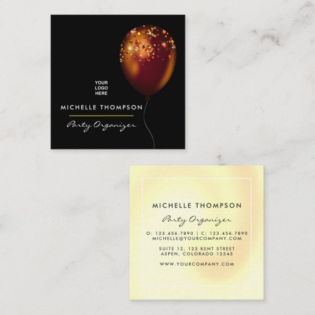  Dark Iridescent Balloons Event Coordinator Square Business Card (Front/Back)