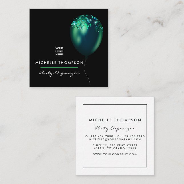  Dark Iridescent Balloons Event Coordinator Square Business Card (Front/Back)