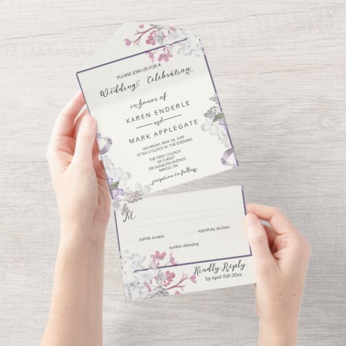 Dark Iris Floral Spring Ivory Wedding All In One Invitation