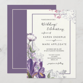 Dark Iris Floral Spring Ivory Wedding Invitation