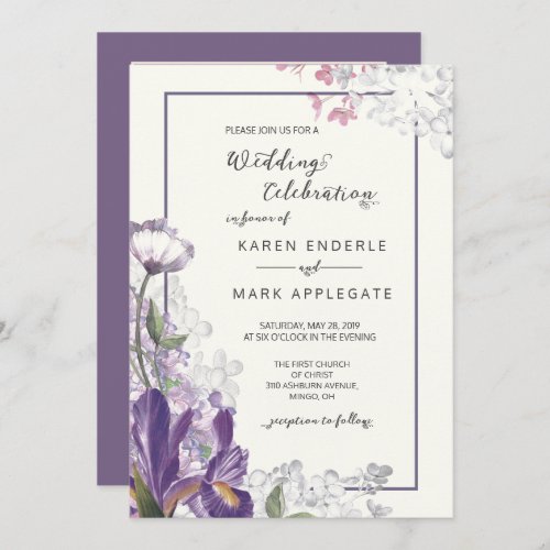 Dark Iris Floral Spring Ivory Wedding Invitation