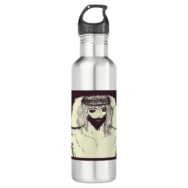 Dark jesus will save the world and alternate world stainless steel water bottle (Front)
