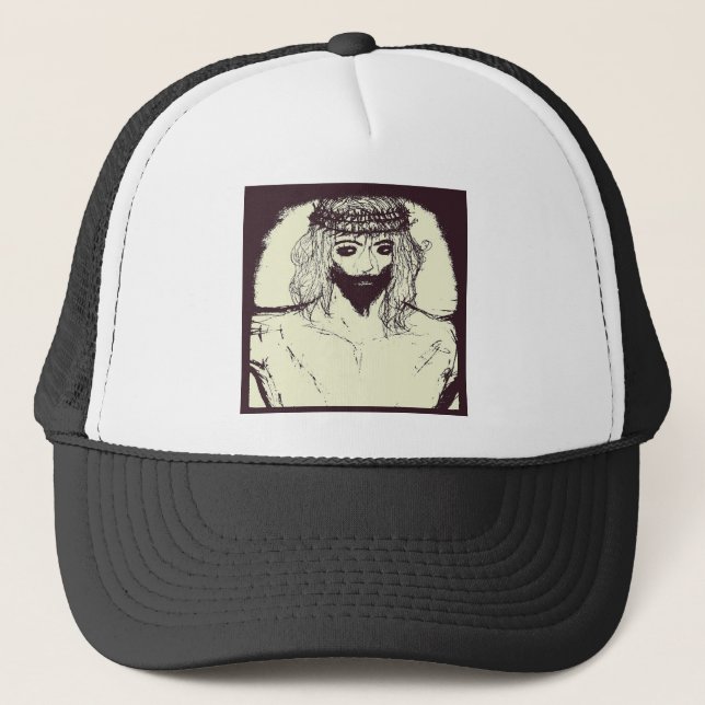 Dark jesus will save the world and alternate world trucker hat (Front)