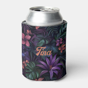 Dark Jungle Flowers Can Cooler
