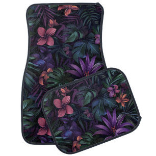 Dark Jungle Flowers Car Floor Mat