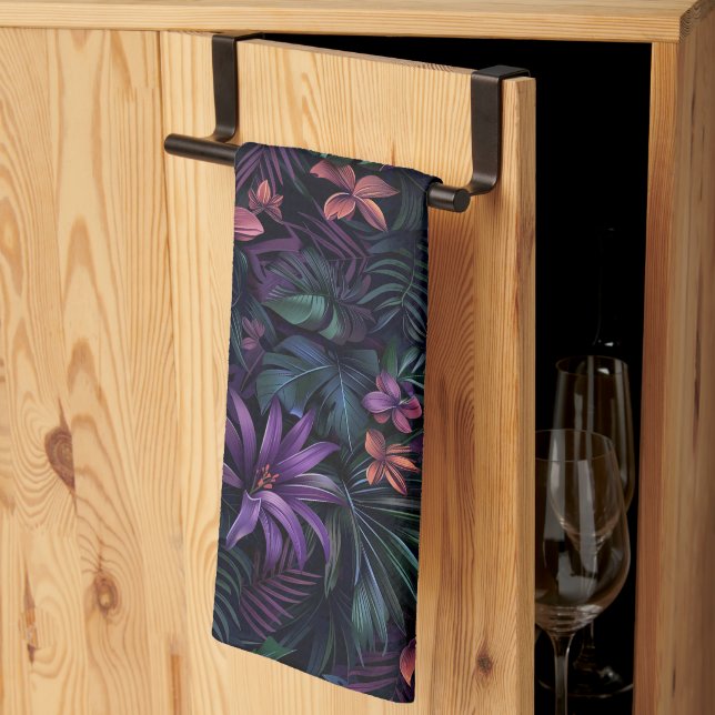 Dark Jungle Flowers Kitchen Towel (Thirds Fold)