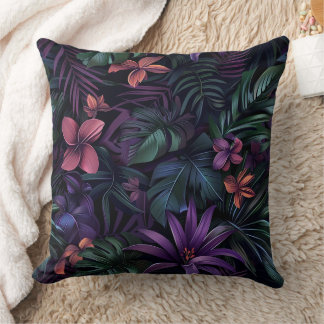 Dark Jungle Flowers Throw Pillow