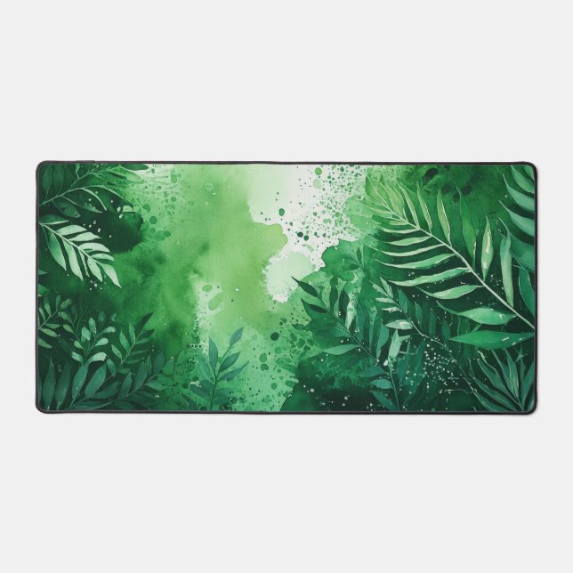 Dark Jungle green watercolor hand drawn texture  Desk Mat (Front)