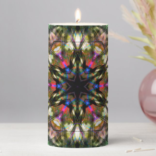 Dark kaleidoscope in acrylic style  pillar candle (In Situ)
