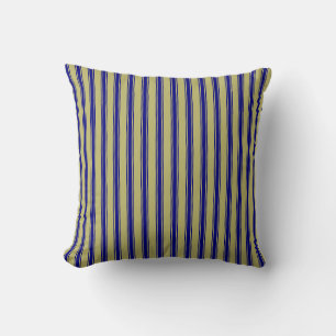 Dark Khaki and Blue Colored Lined Pattern Pillow