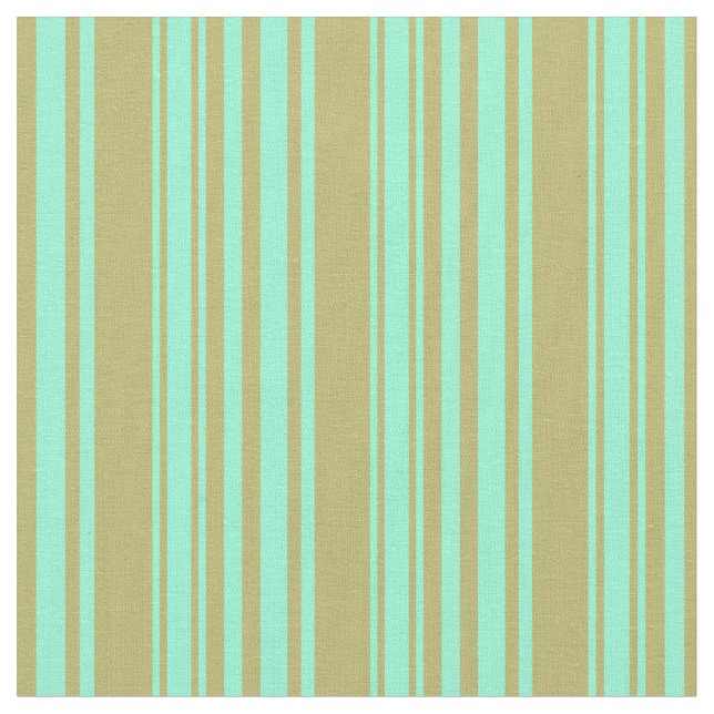 Dark Khaki & Aquamarine Colored Lines Fabric (Close Up)