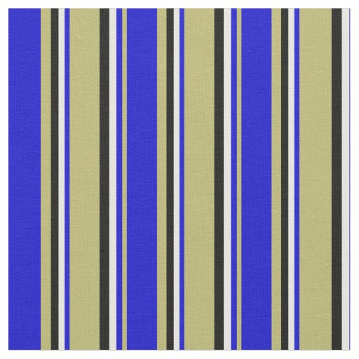 Dark Khaki, Blue, White, and Black Colored Lines Fabric