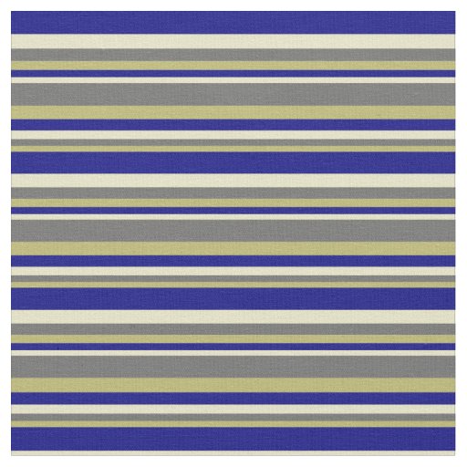 Dark Khaki, Dim Gray, Pale Goldenrod & Blue Lines Fabric