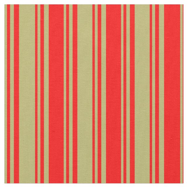 Dark Khaki & Red Colored Striped Pattern Fabric (Close Up)