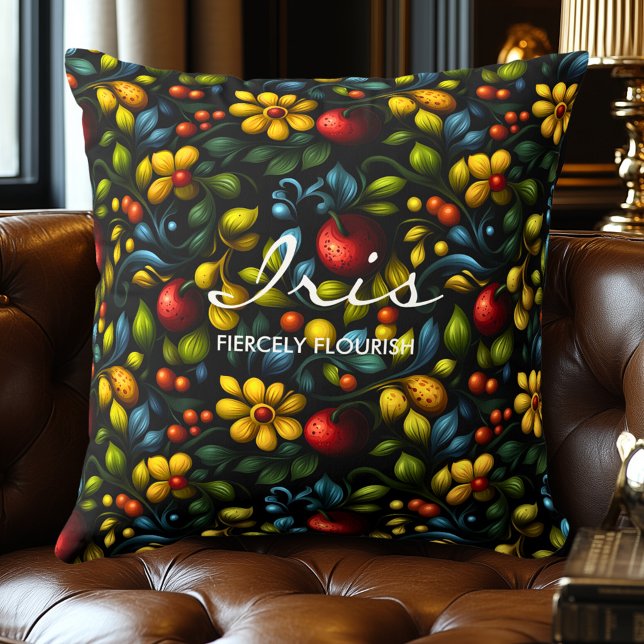 Dark Khokhloma Floral Folk Art Cushion Design (Creator Uploaded)