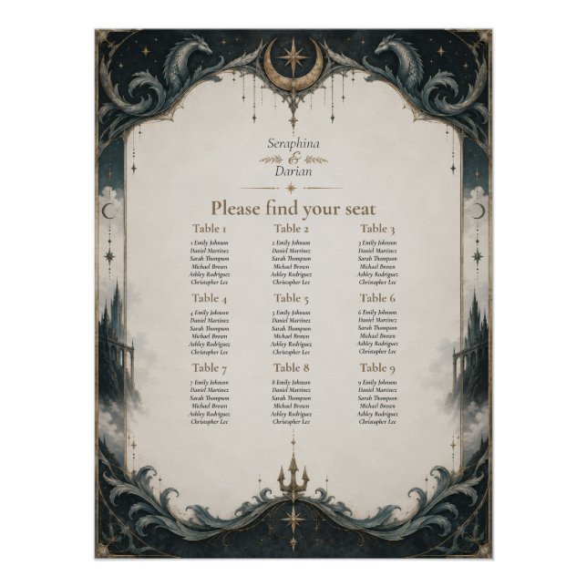 Dark Kingdom Gothic Wedding Seating Chart (Front)