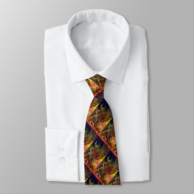 DARK KNIGHT WITH DRAGON Fantasy Neck Tie (Tied)