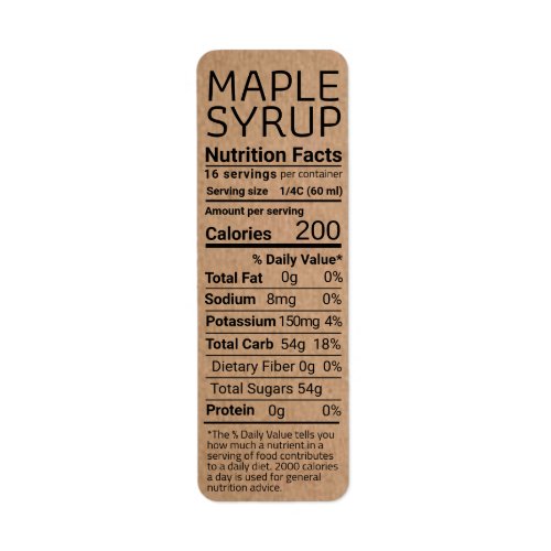 Dark Kraft Return Address Maple Syrup Nutrition Label