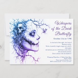 Dark Lady Halloween Invitation – Butterfly & Skull