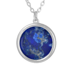Dark Lapis Lazuli Pattern Silver Plated Necklace