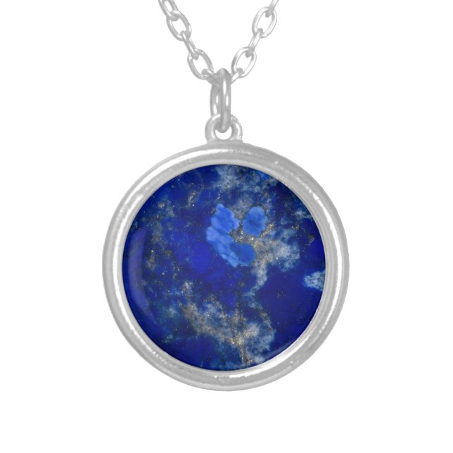 Dark Lapis Lazuli Pattern Silver Plated Necklace (Front)