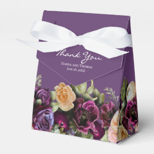 Dark Lavender Elegant Floral Wedding Thank You Favor Boxes