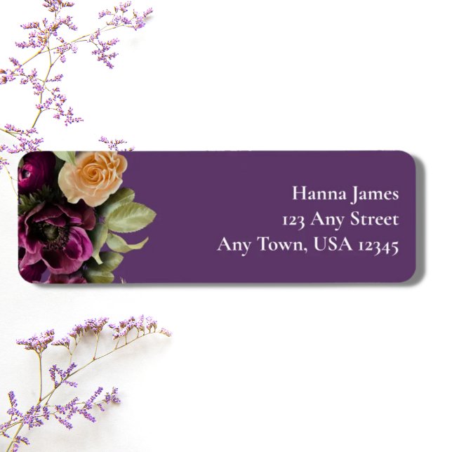 Dark Lavender Floral Fall Wedding Return Address  Label (Creator Uploaded)