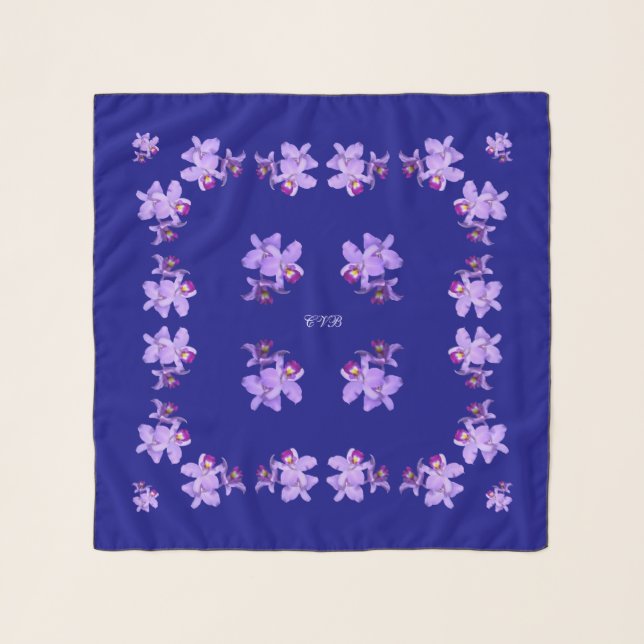 Dark Lavender Purple Orchids Square Chiffon Scarf (Front)